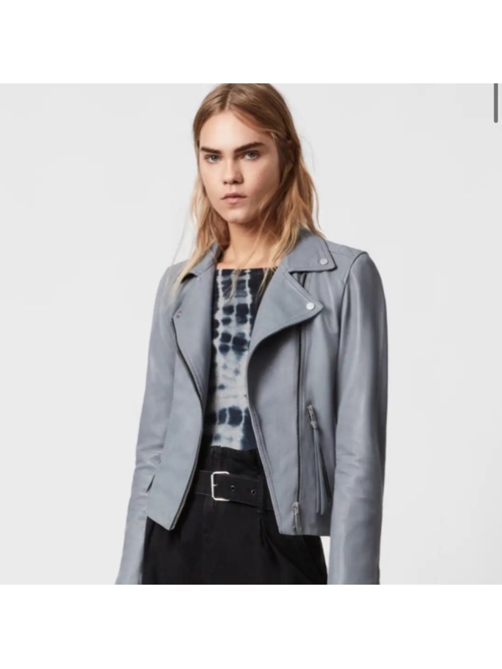 All Saints Darby Lamb Leather Jacket Moto Grey Steel NWT Size 4